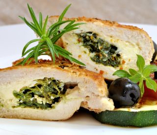 Spinach & Ricotta Stuffed Chicken Breasts with Roasted Mediterranean vegetables